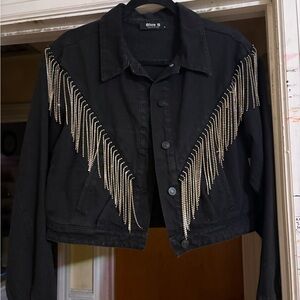 Blue B Black Fringe Jean Jacket